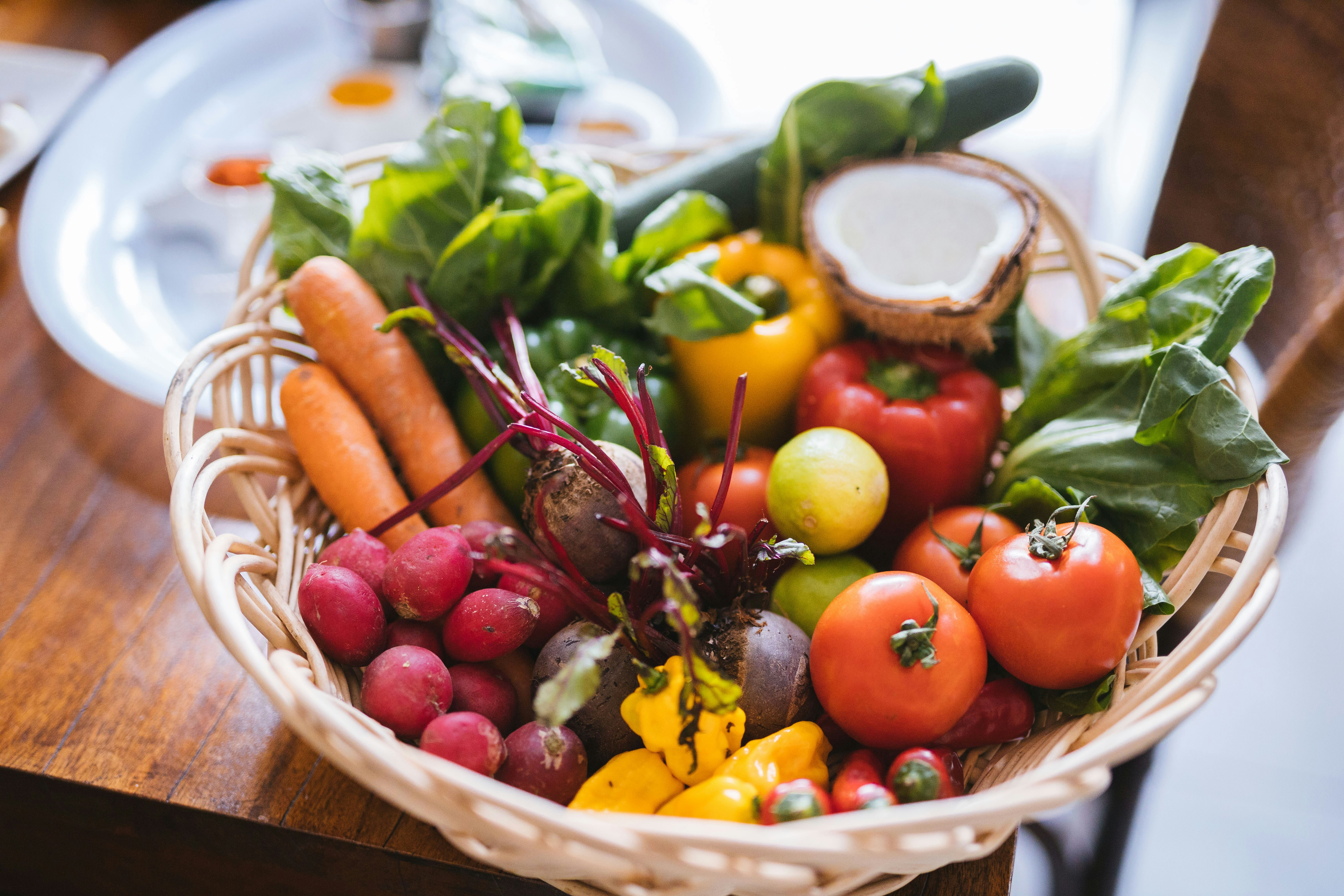 Colorful, balanced meal with vegetables, proteins, and whole grains arranged on a plate