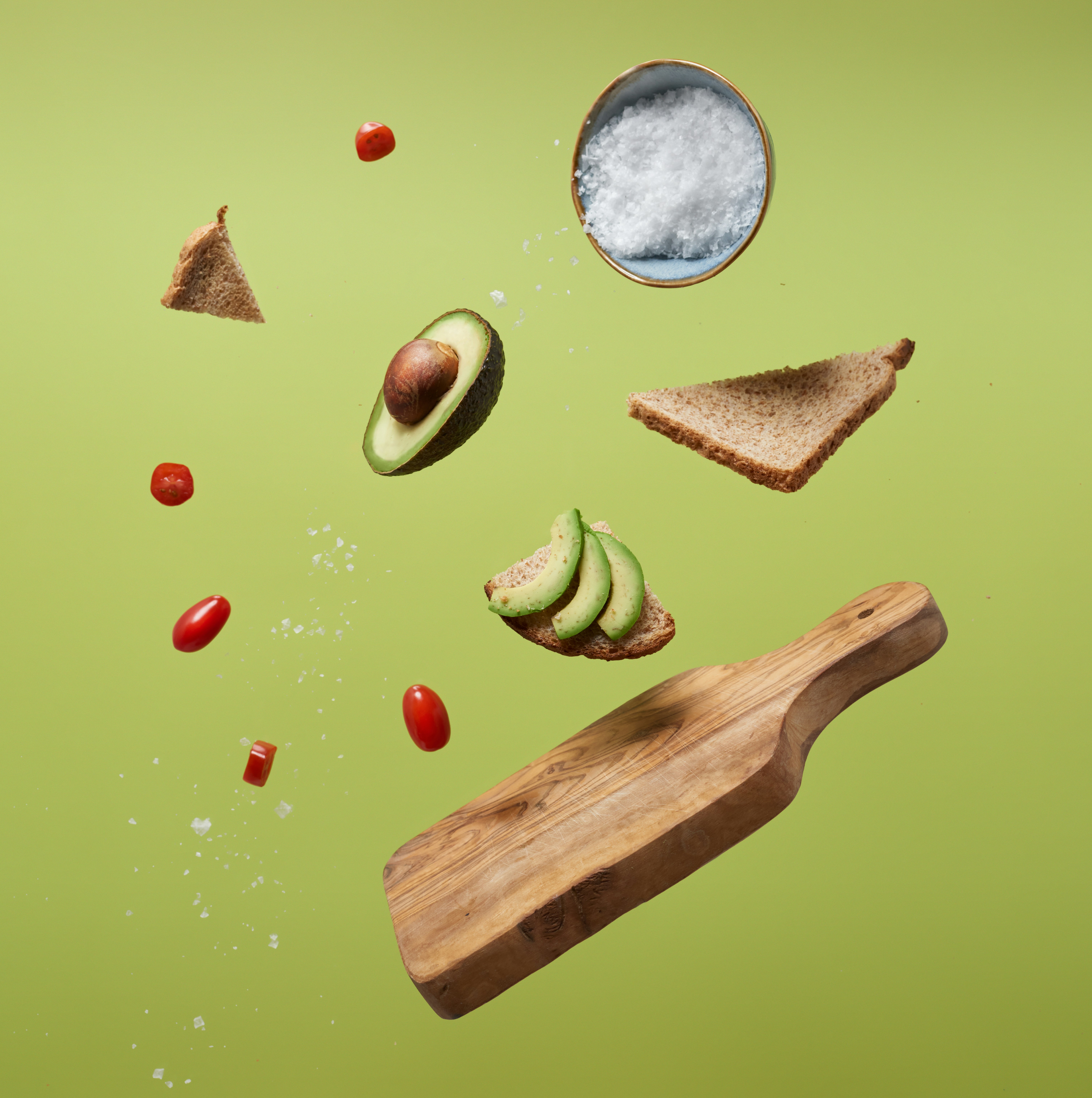 Overhead view of a colorful balanced meal with vegetables, proteins, and grains